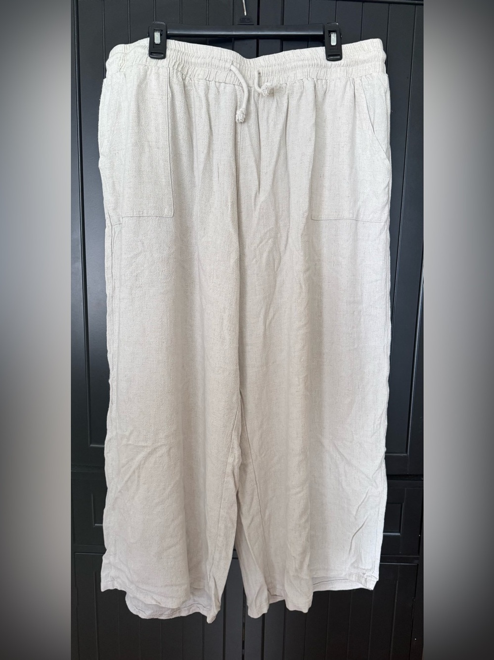 SHEIN Curve 4XL Cream Linen Blend Wide Leg Pants Drawstring Pockets Plus Size